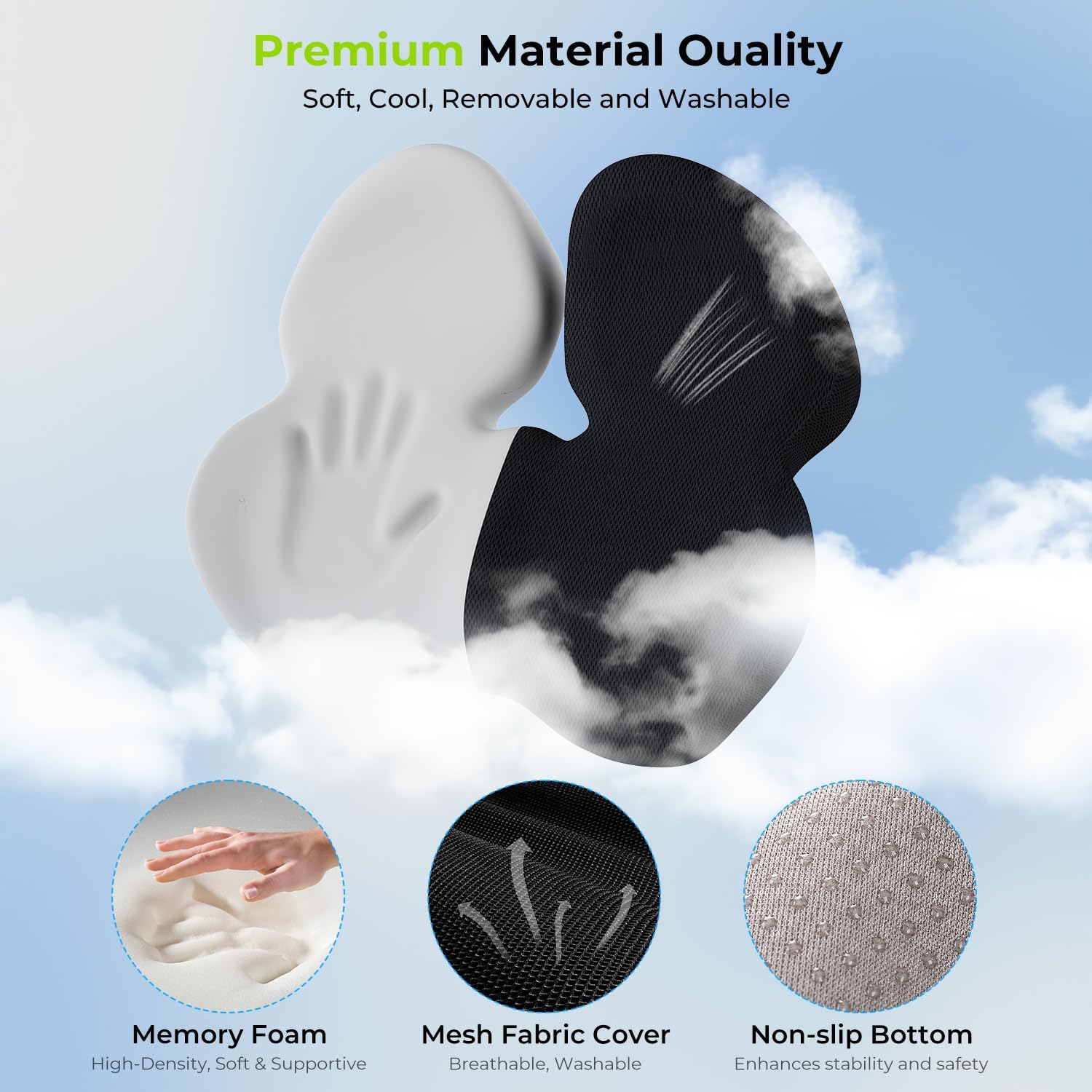 Memory Foam Seat Cushion for Office Chairs & Car Seat - Ergonomic Office Desk Accessories for Tailbone Pain Relief, Sciatica & Back Support