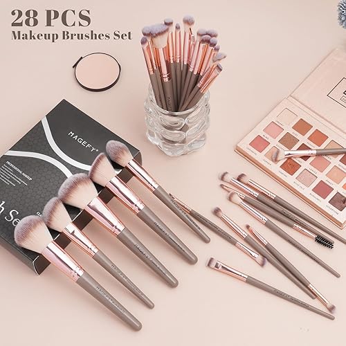 Miniatura 8 de Brochas de maquillaje, 28 piezas de brochas de maquillaje profesionales de alta calidad sintética para la cara, rubor, sombra de ojos puntiaguda,