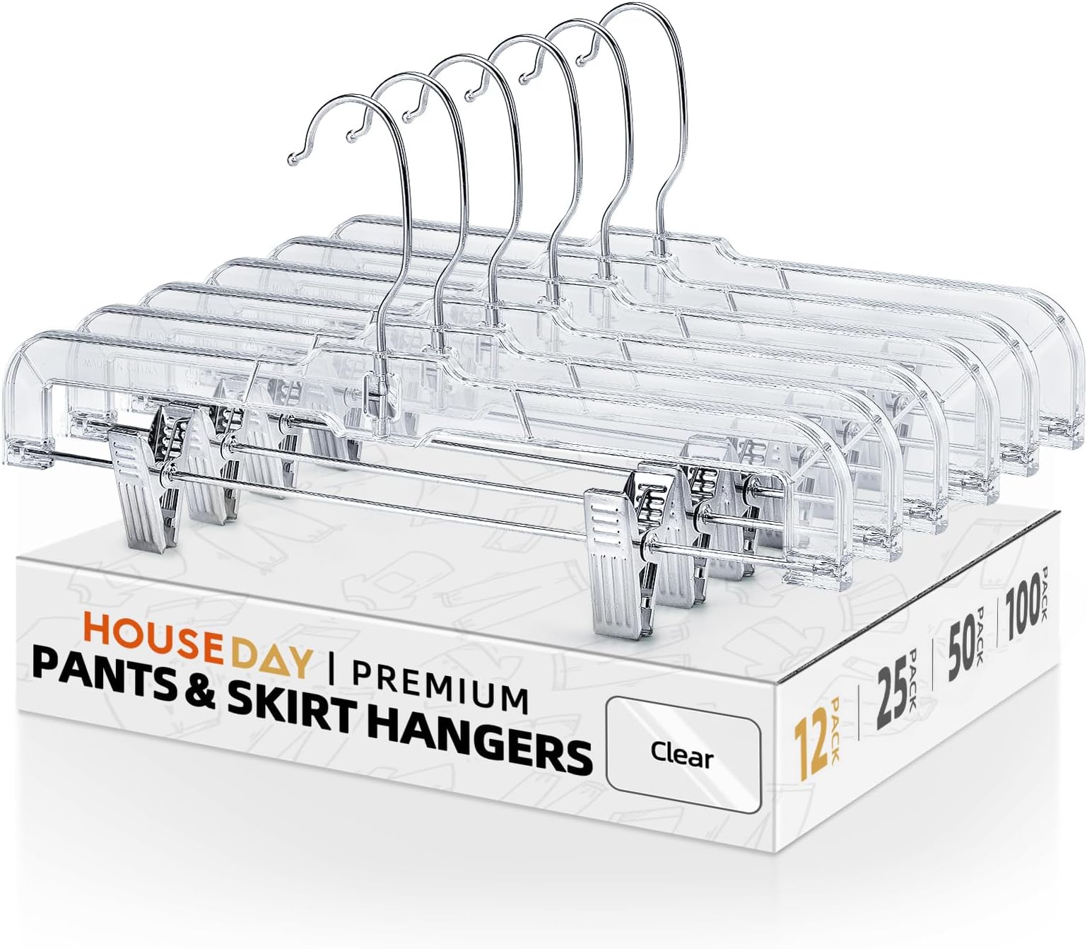 House Day 12 Pcs Pack 14 inch Clear Plastic Skirt Hangers with Clips, Skirt Hangers, Clip Hangers for Pants, Bulk Plastic Hangers by HOUSE DAY