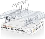 HOUSE DAY 12 Pack 14 inch Clear Plastic Skirt Hangers with Adjustable Clips, Pants Hangers 360-Rotating Swivel Hook, Clip Hangers for Pants, Trousers, Skirts, Jeans, Bulk Plastic Hangers