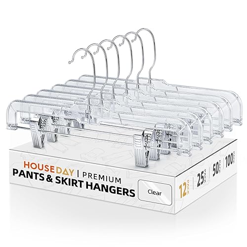 HOUSE DAY 12 Pack 14 inch Clear Plastic Skirt Hangers