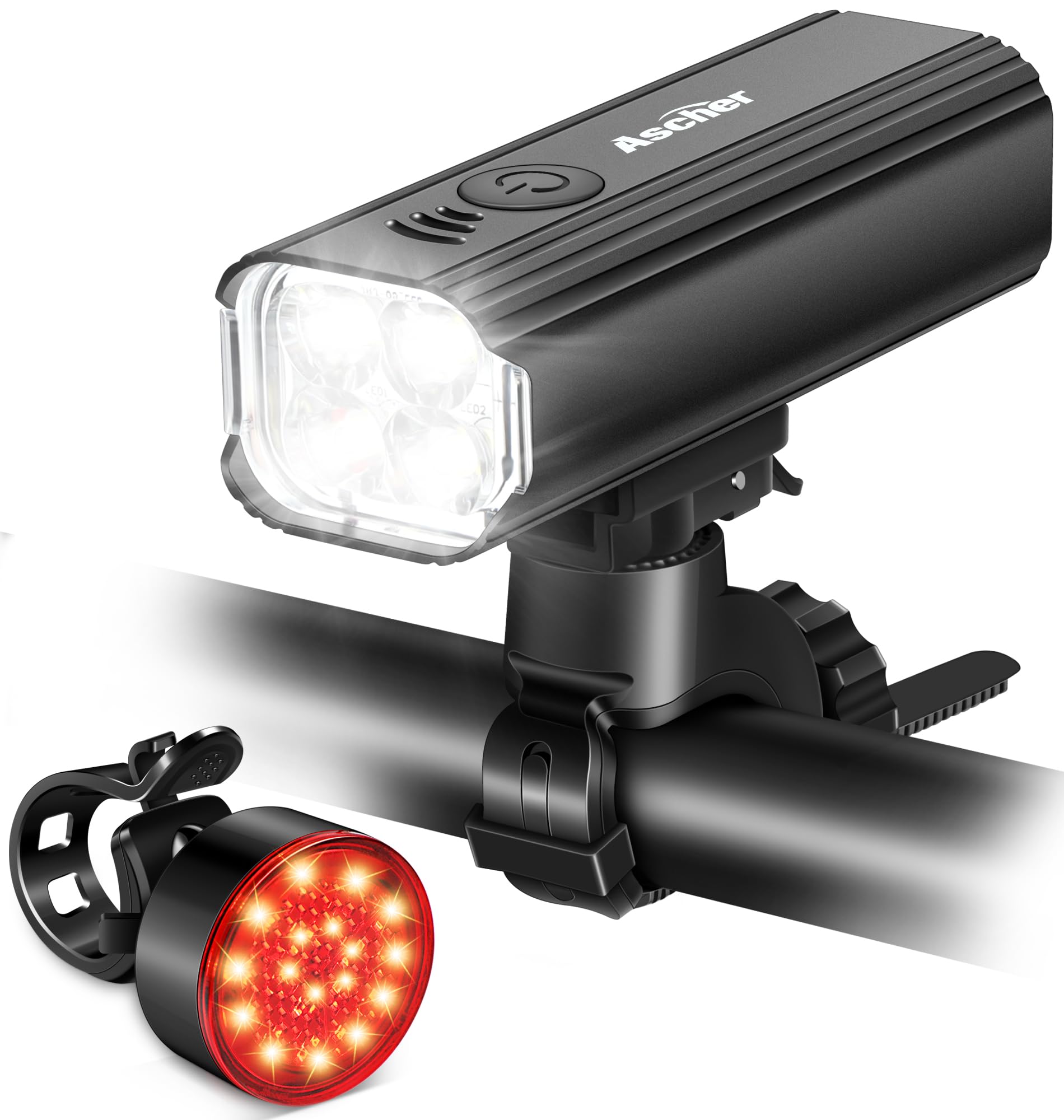 Ascher 1000 Lumens Super Bright Bike Lights for Night Riding, Type-C USB Rechargeable Bik…