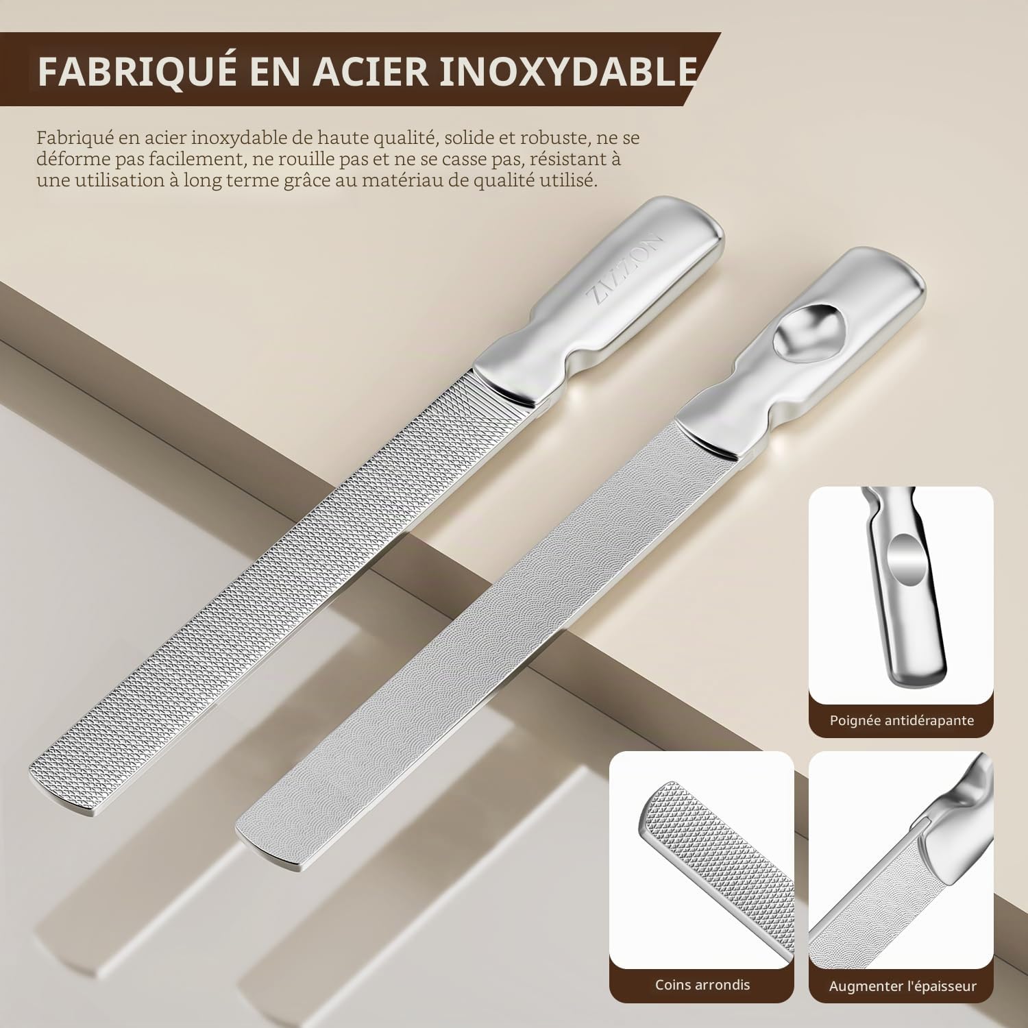 Des fichiers à ongles professionnels en acier inoxydable à double face pour femmes et hommes, réutilisables et résistants pour la manucure des ongles naturels