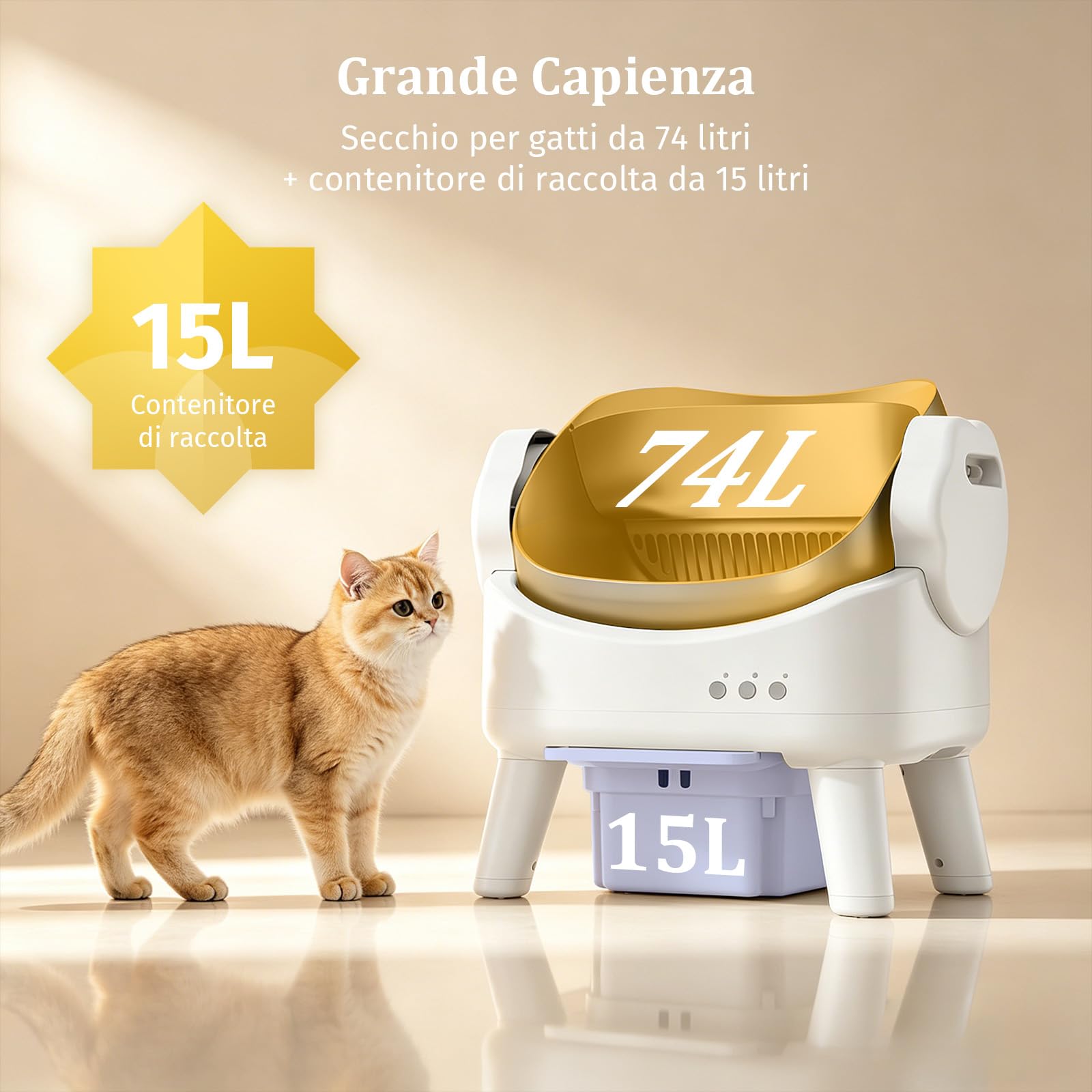 Lettiera Per Gatti Autopulente | lettiera automatica | Vassoio in Acciaio Inox | Con Controllo Degli Odori | 4 Sensori Di Sicurezza | Controllo Tramite App | Extra Large | Facile Da Pulire