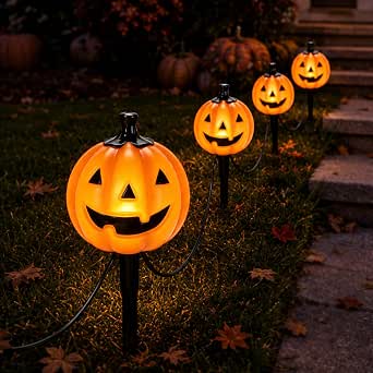 Zymberia Halloween Pumpkin Pathway Lights, 4-Pack