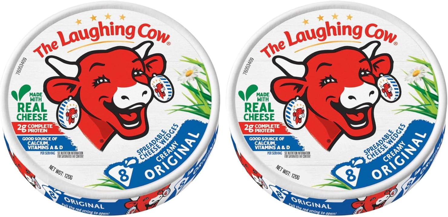 The Laughing Cow Creamy Original Spreadable Cheese Wedges (Pack of 2) 120g By COUGAR, Made with Real Cheese, Soft & Smooth Texture, Individually Wrapped Portions, Good Source of Calcium, Convenient Snack & Spread - (Imported-FRANCE)