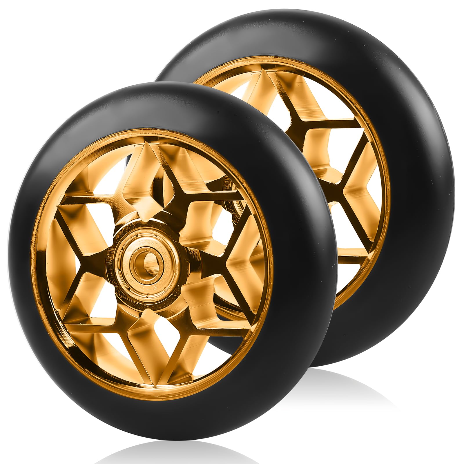 2 pezzi ruote Stunt Scooter 110 mm, ruote di ricambio per scooter, 88A ruote per roller per stunt con cuscinetti ABEC-9 nucleo a raggi in alluminio, ruote di ricambio scooter per tutti i tipi (oro