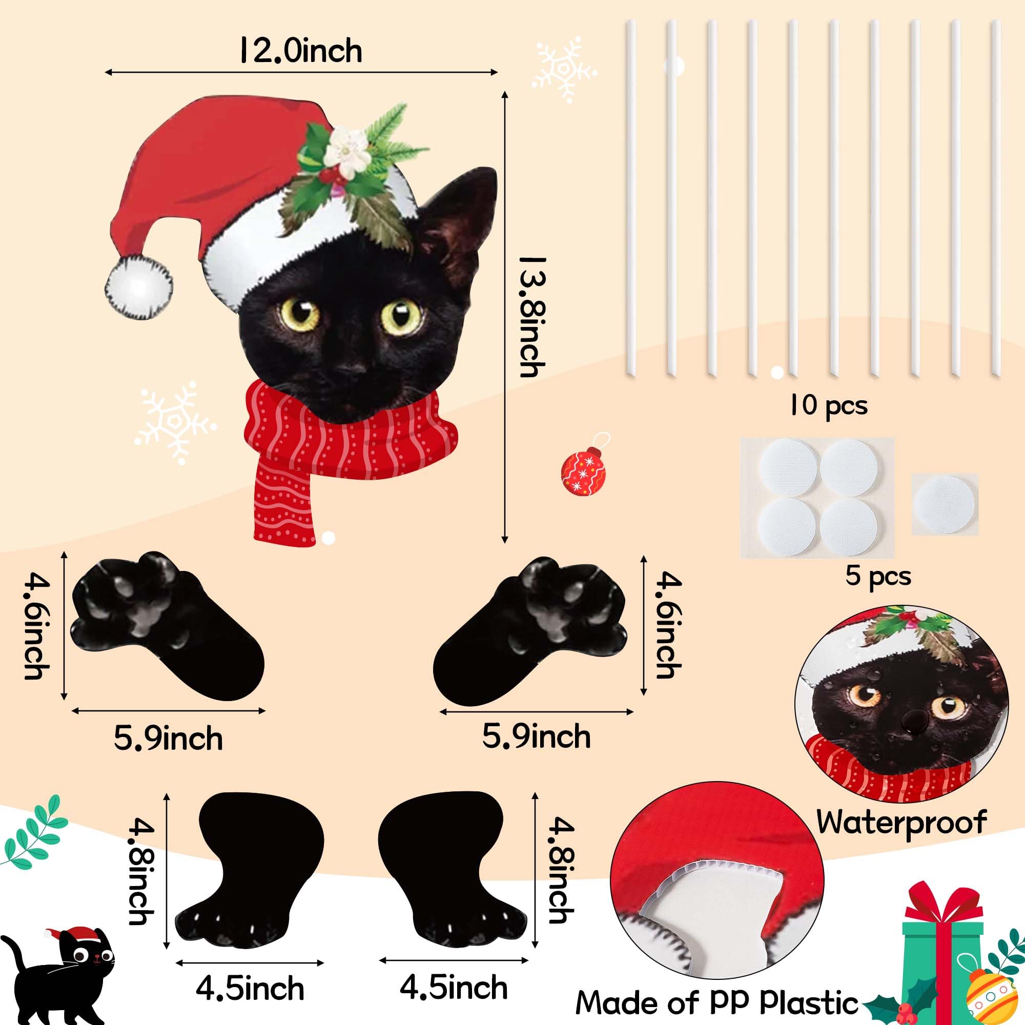 TICIAGA Black Cat Christmas Tree Topper - 20Pcs Large Size Black Cat Tree Topper with Santa Hat for Xmas Decoration Tree Decor with Head Arms and Legs for Gift Christmas Indoor Outdoor Home Decor