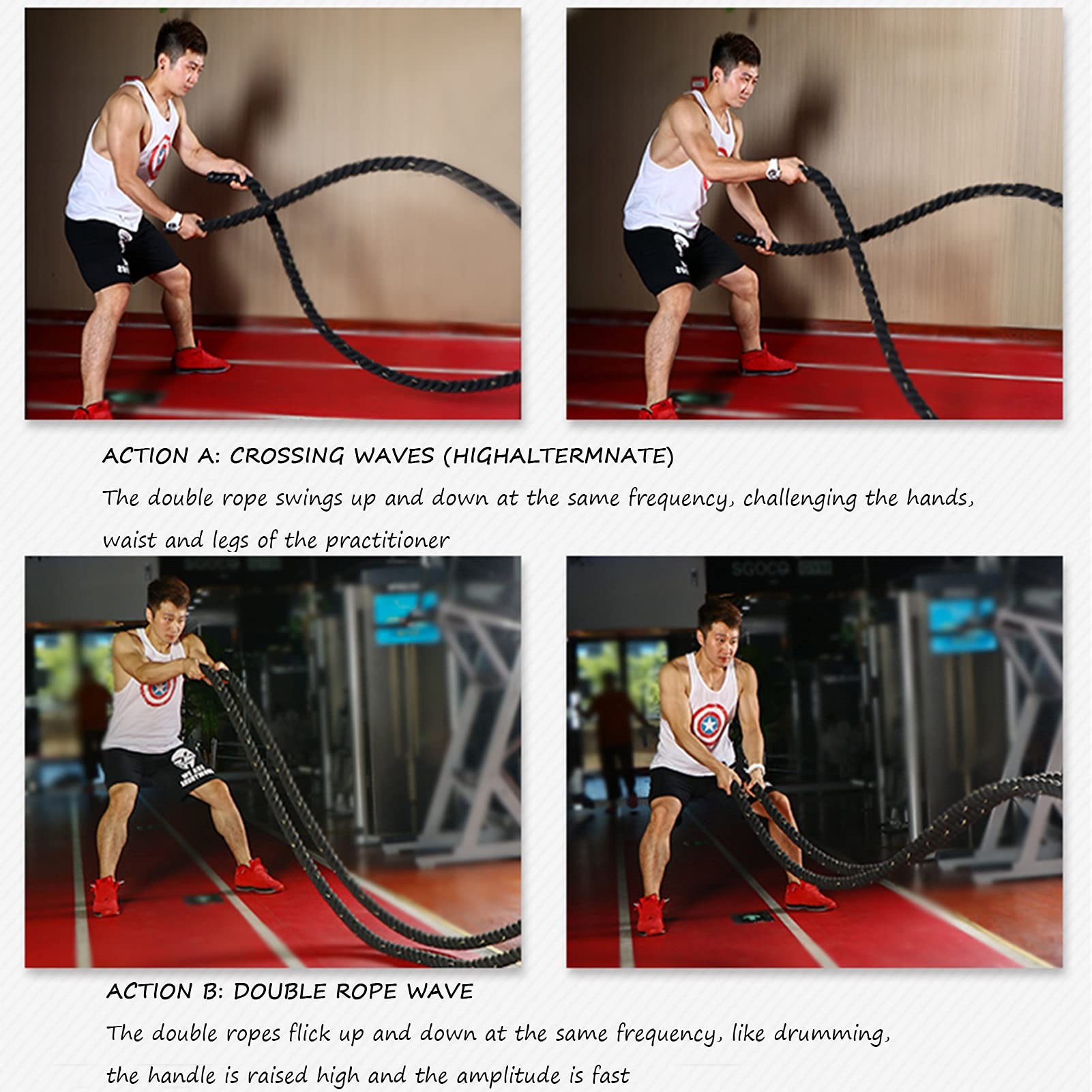 Schweres Battle Rope mit Verbessertem Polyesterbezug, Wellenseile für Home Gym & Outdoor Krafttraining, Cardio-Training, Gelb (Size : 15m)