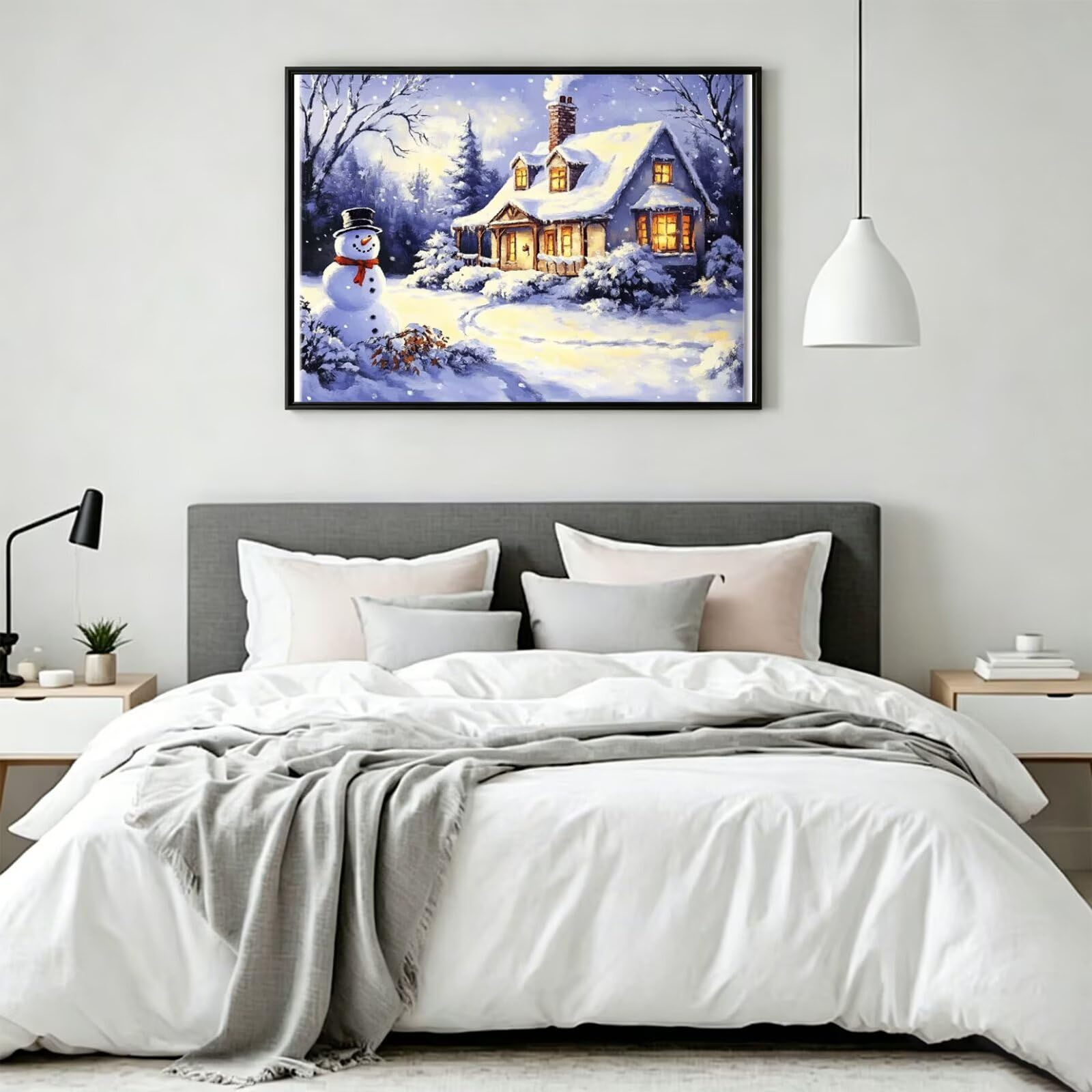 Pintar por Numeros nieve Pinturas Acrilicas casa Pintura por Numeros Adultos DIY Lienzos para Pintar, Pintura Acrilica Manualidades, Decoración para Hogar, Regalos Cumpleaños, 70x90cm Sin Marco, q-906