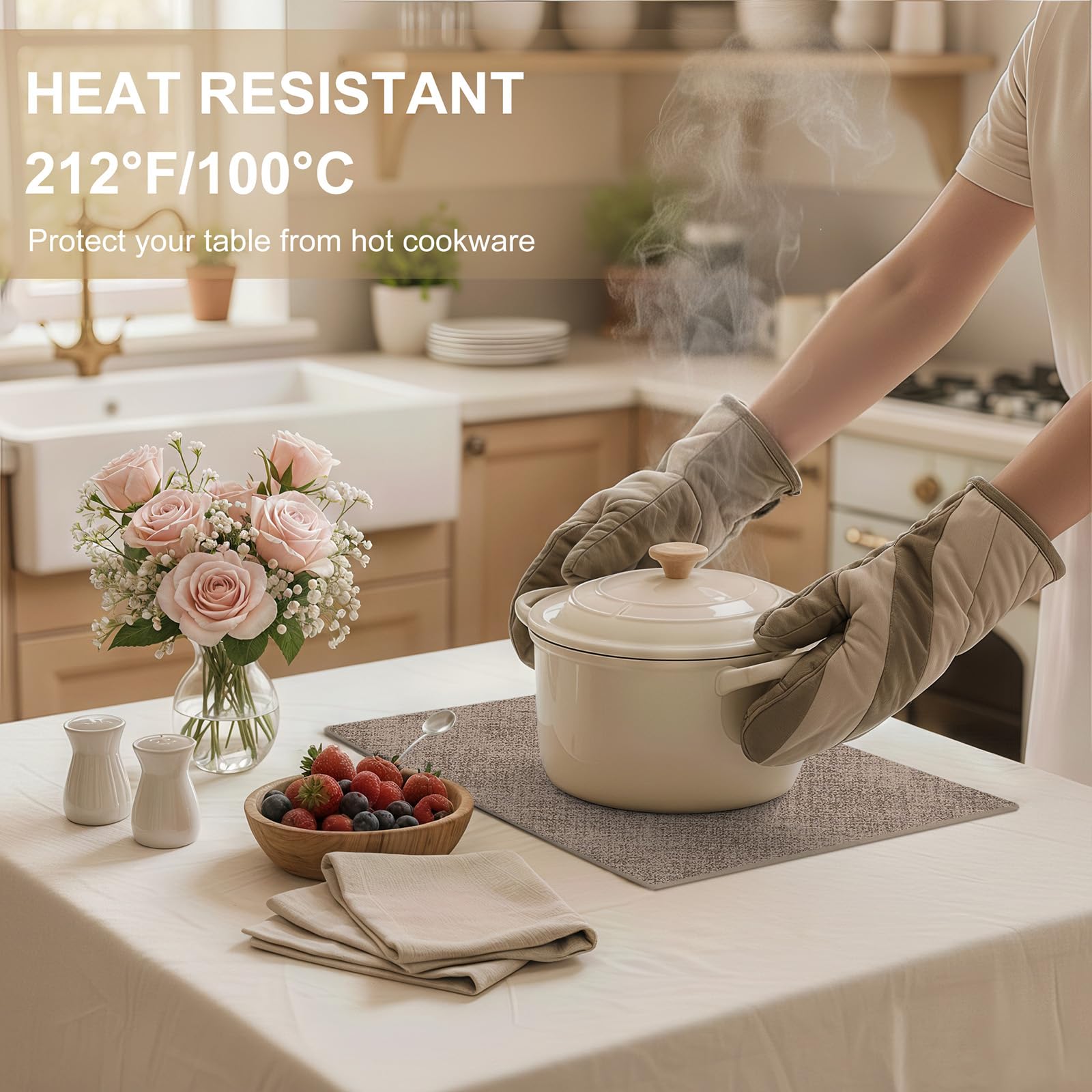 homing Tovagliette in ecopelle resistenti al calore, impermeabili, per sale da pranzo, Pasqua, per interni ed esterni, lavabili, facili da pulire con un panno, confezione da 6, cammello