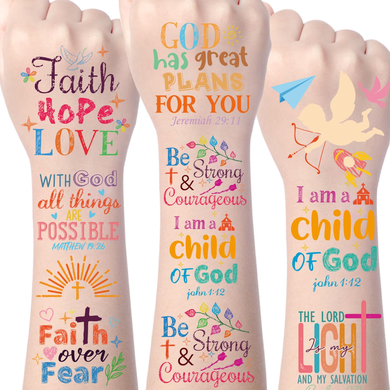 Yoyuspy Christian Temporary Tattoos Bulk - 200+ Bible Verse Temporary Tattoos Face Tattoos Christian Party Favors Decorations Supplies
