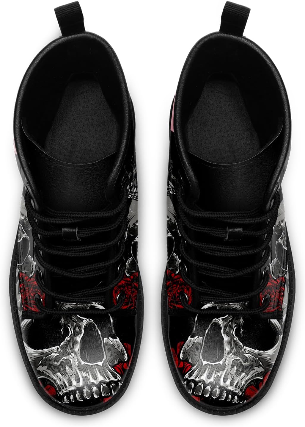 Custom Black Combat Boots for Women Fashion Lace-Up Skull Rose Ankle Booties Chunky Heel Platform Leather Boots - Image 4