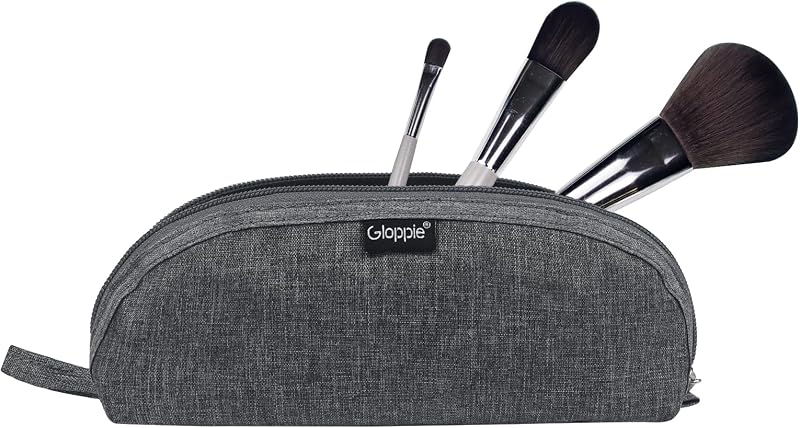 Necessaire para pincéis de maquiagem Gloppie cinza, compacta, com zíper