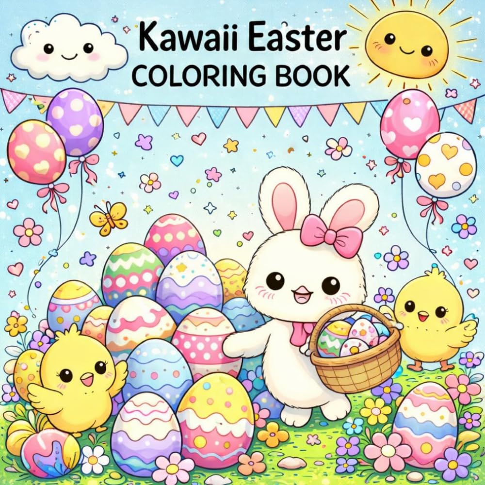 Kawaii Easter Coloring Book: 50 Cute and Cozy Spring Coloring Pages for Relaxation, Stress Relief and Creative Fun