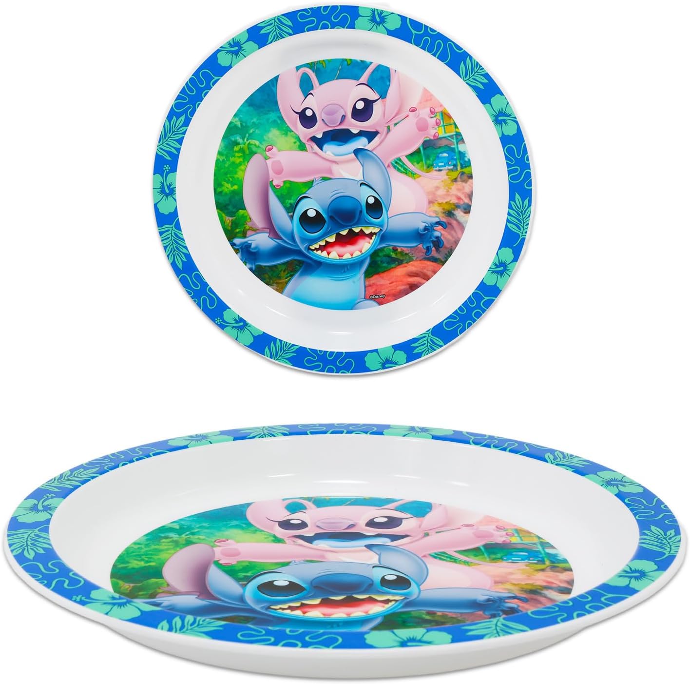 Disney Stitch Dinnerware Plates 3 Pack - Bundle with 3 Stitch and Angel Plastic Plates for Kids Plus Stickers, More Dinnerware for Girls, Kids, Toddlers