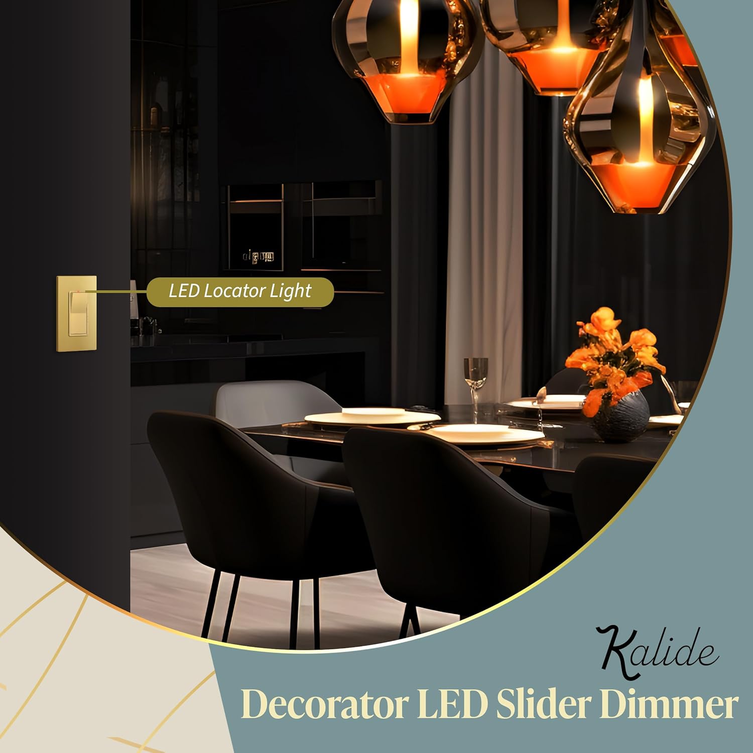 TOPGREENER Kalide Dimmer Light Switch, LED Dimmer Switch, Full Range Dimming, Single Pole/3-Way, 120VAC, 60Hz, 300W LED/CFL, Neutral Wire Not Required, Gold, 1 Pack,Wall Plate Included