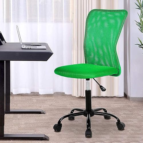 Miniatura 6 de Silla ergonómica de oficina silla de escritorio barata con ruedas, soporte lumbar sin brazos, pequeña, moderna, ajustable, respaldo medio para el