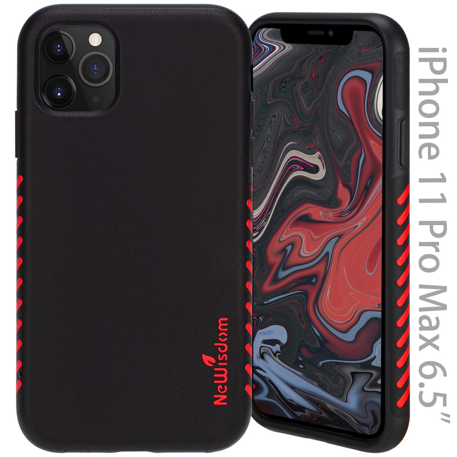 NeWisdom iPhone 11 Pro Max Cases Men, Shockproof Soft Silicon Leather Hybrid Case 6.5 inch Anti Shock iPhone 11 Pro Max Case Shockproof Light Case (Black)