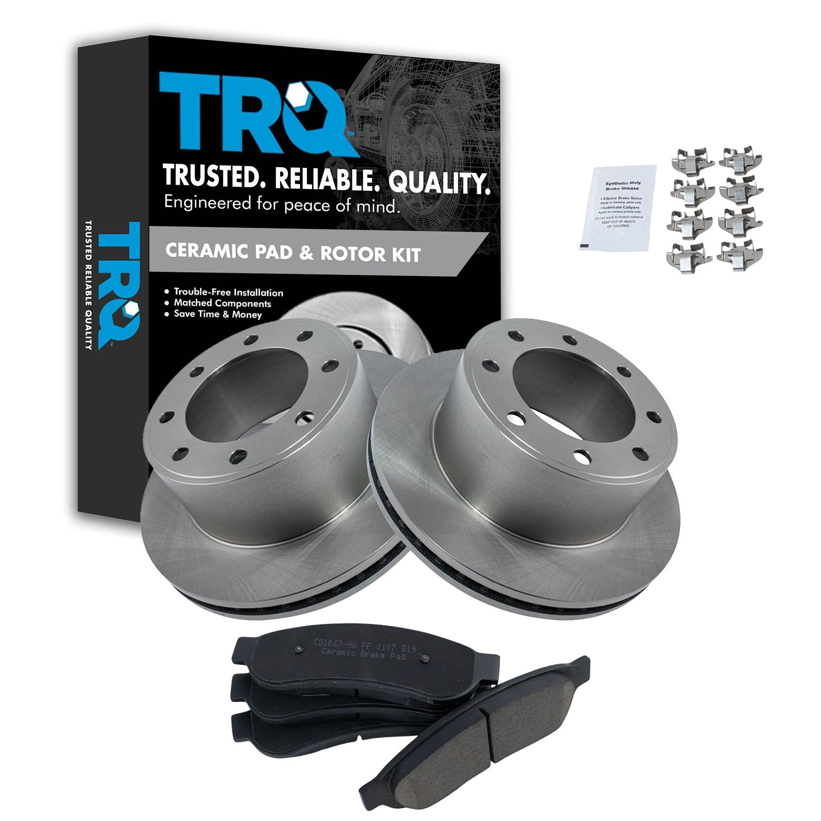 TRQ Rear Brake Pad &amp; Rotor Kit Ceramic Compatible with 2008-2012 Ford F-250 Super Duty F-350 Super Duty