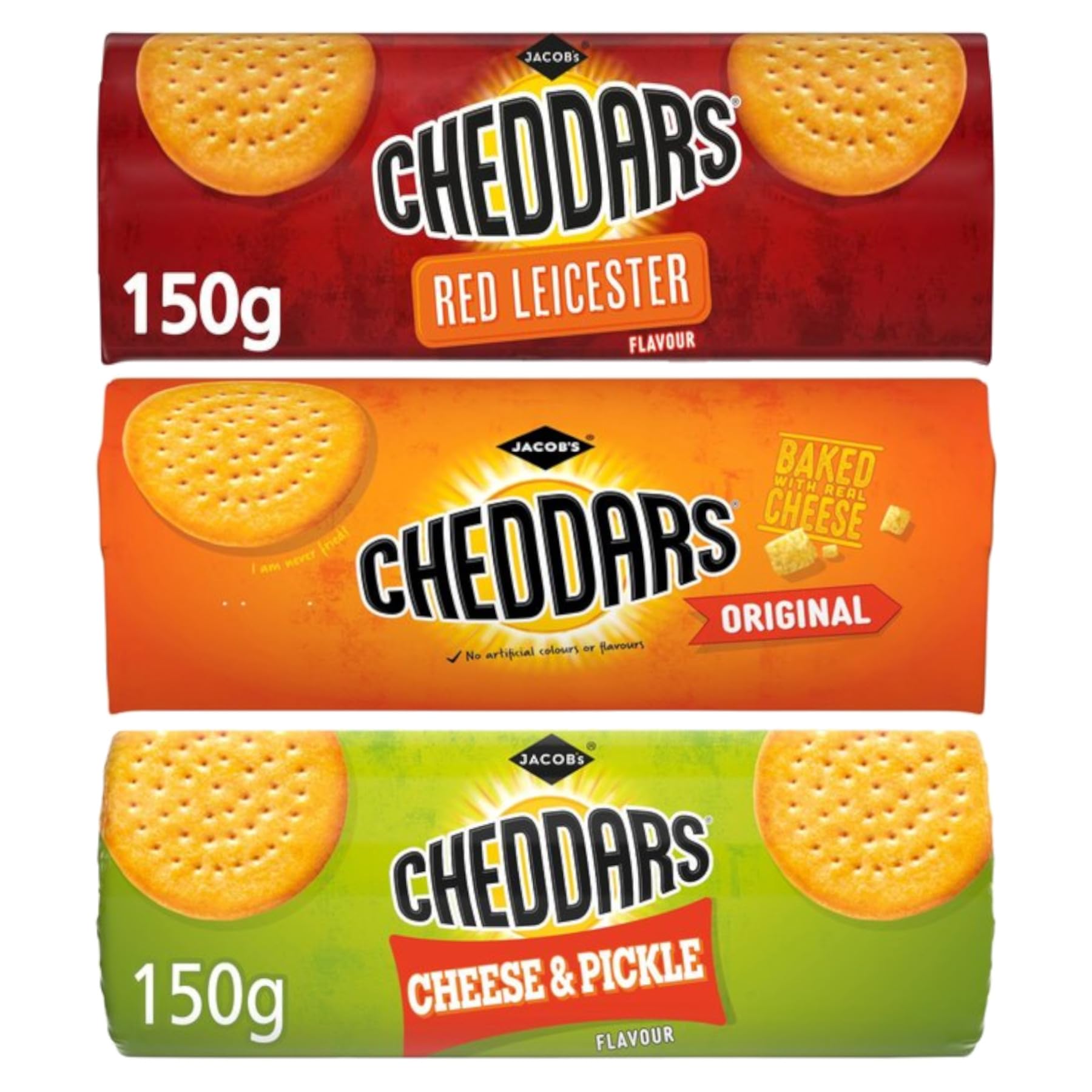 Delicious Savoury Crackers 3 Flavour Bundle - with Baked Cheese, Red Leicester and Cheese and Pickle 3 x 150g