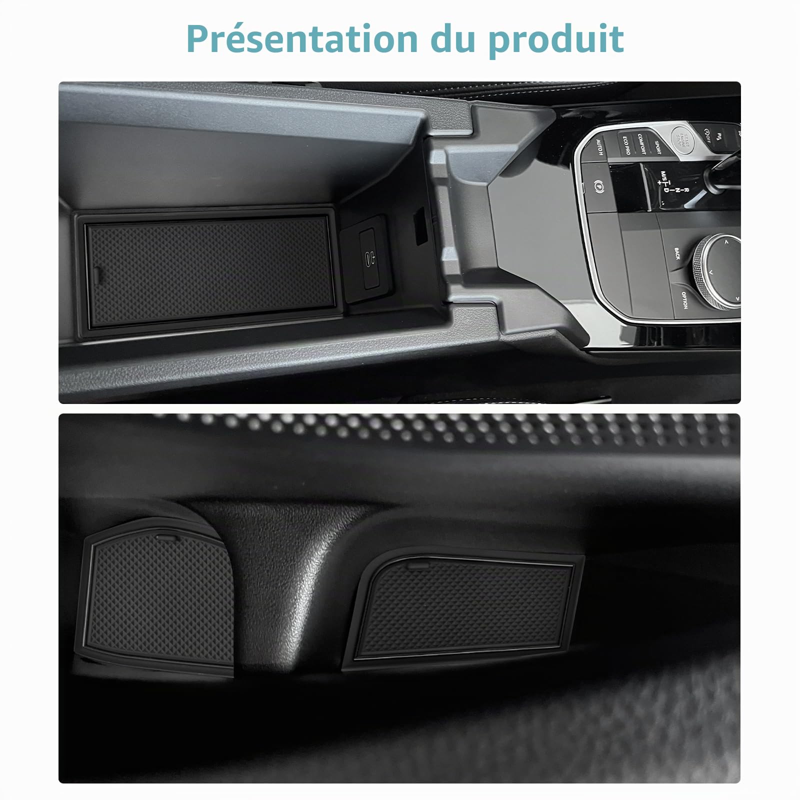 GAFAT Compatible avec BMW Serie 1 F40 2019-2024 (Automatique) Tapis Antidérapants, Série 1 F40 Tapis en Caoutchouc de Console Centrale, Porte-Gobelet, Couture Porte, Serie 1 F40 Accessoires (Noir)