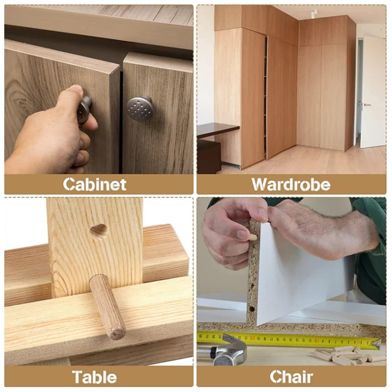 Holzdübel, Holzdübel, Schrank, Schublade, rund, geriffelt, Holz, Dübelstifte, Stangen-Set, Möbelbeschlag, DIY-Handwerk(8x40mm)