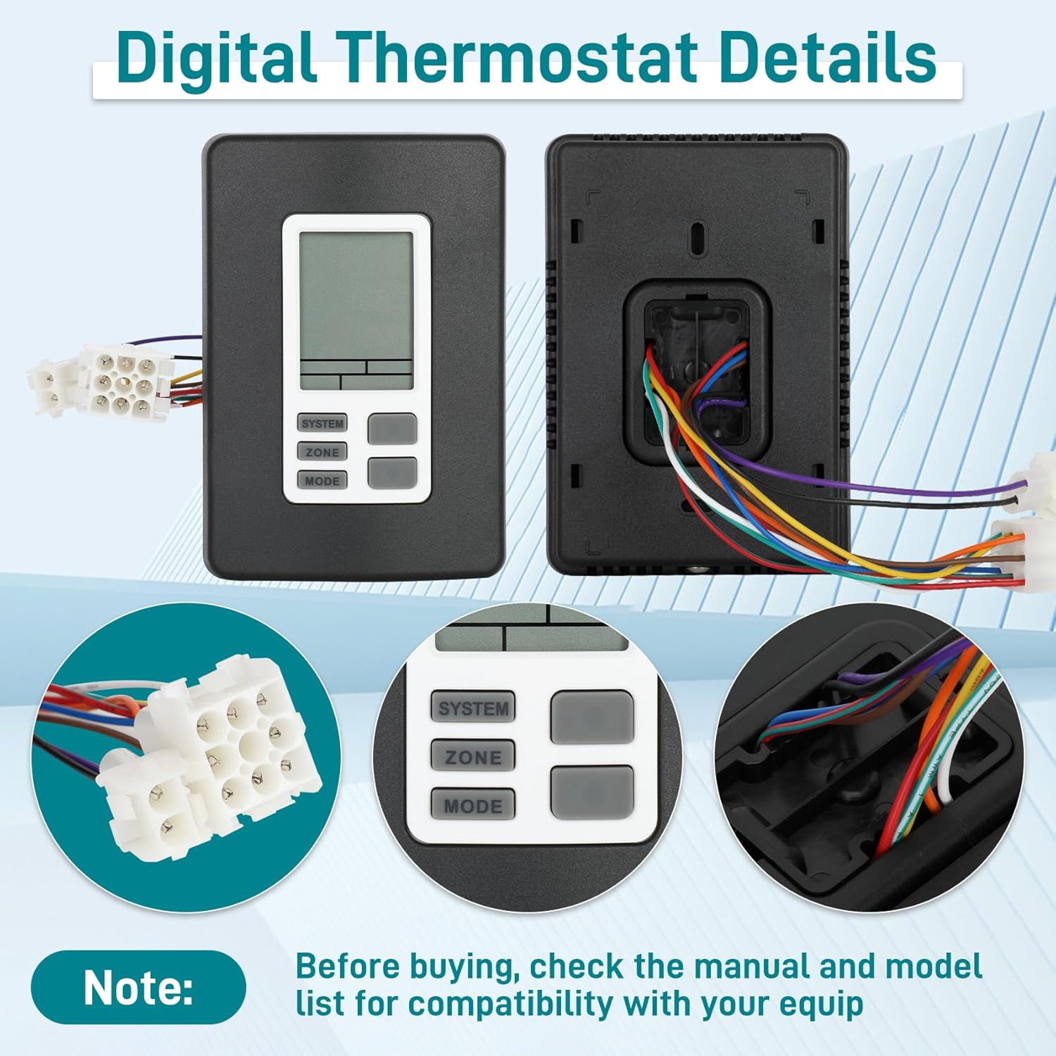 9330A3341 Digital Thermostat, Compatible with Coleman Mach 9/9330-33 Series Multi Zone RV Thermostats, 12V Wall-Mounted RV Thermostat with Cold and Hot Dual Control, Replace 9330-3341/9330A3351