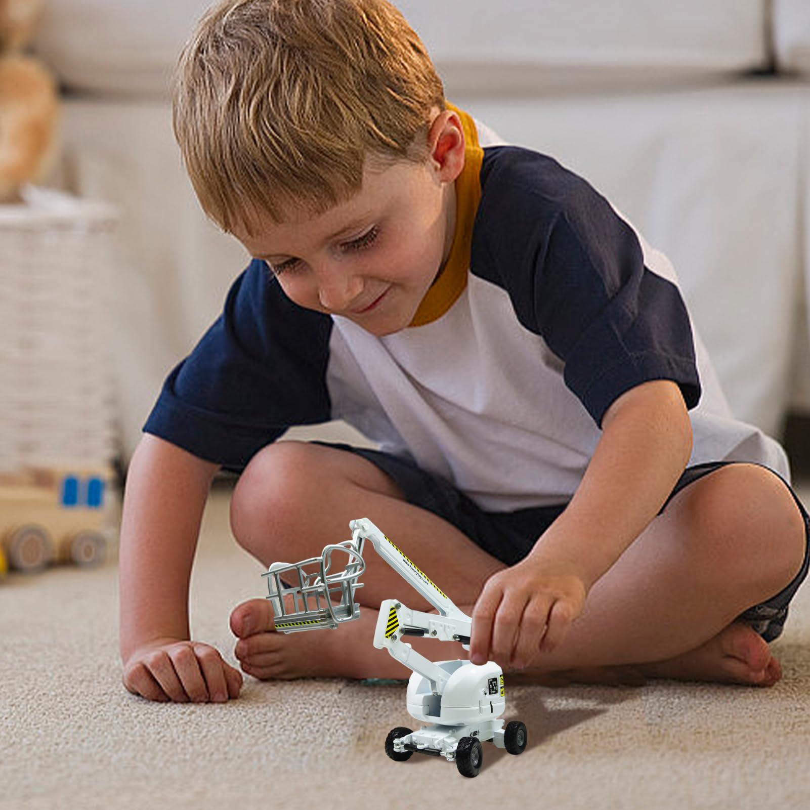 Modellino in di camion giocattolo funzionante - 1:87 Bracci mobili Ruote mobili Gru di sollevamento, Veicolo da costruzione in miniatura | Gioco di ruolo ingegneristico Set di giochi educativi p