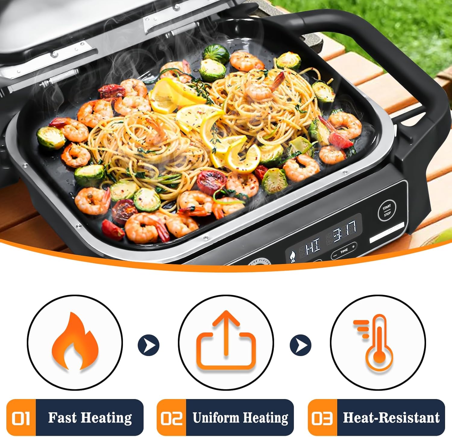 GRISUN Cast Iron Griddle XSKGRDPLT for Ninja Woodfire Grills OG700 Series, Outdoor Flat Top Griddle Plate, Ninja OG701 Griddle Pan with Oil Hole, Grill Accessories