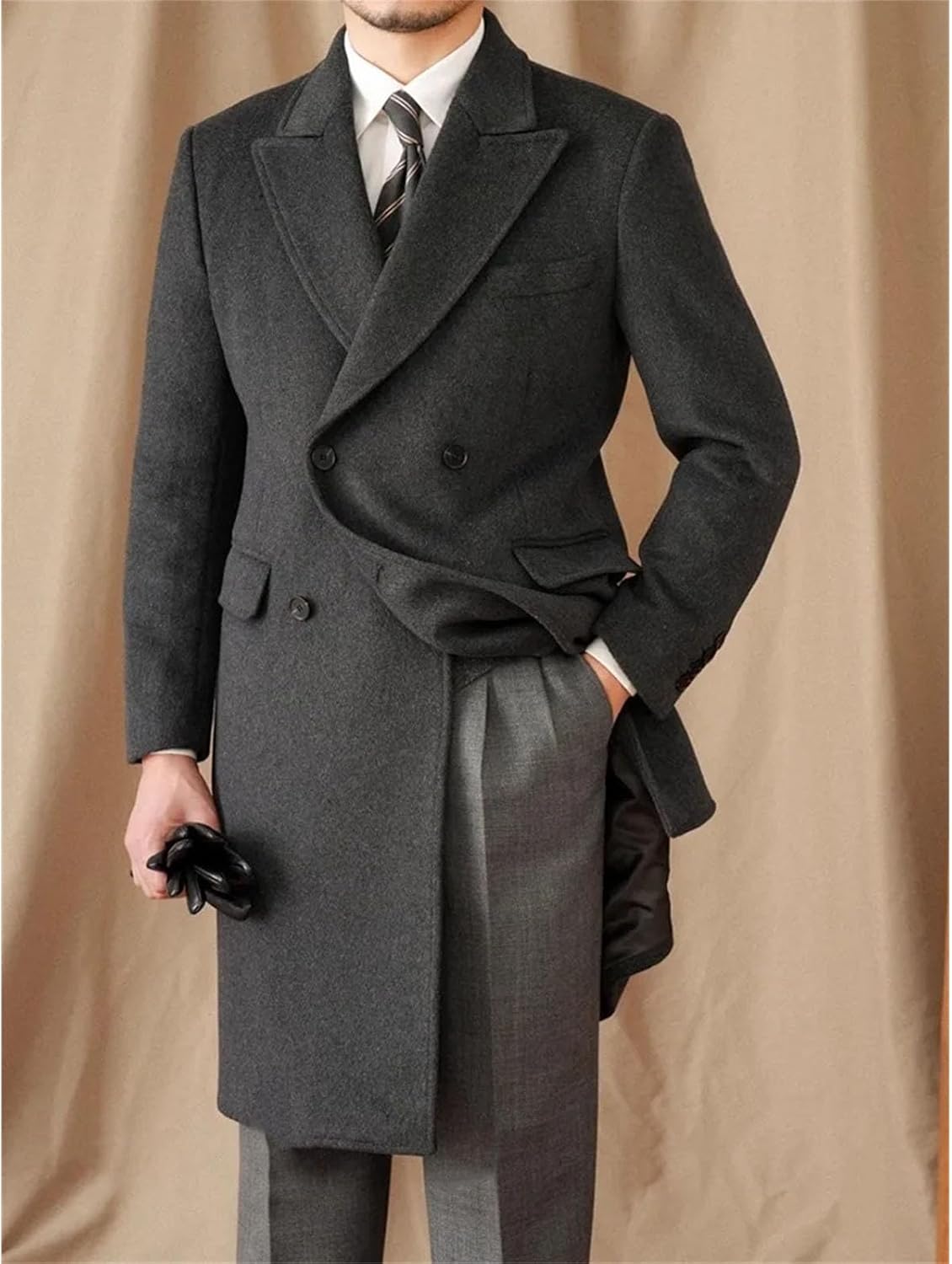 Men's Wool Coat Retro Double-Breasted Casual Jacket Daily Woolen coat