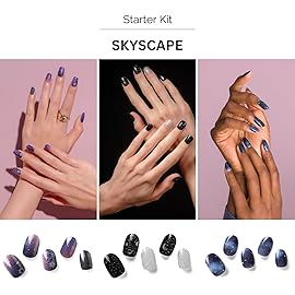 NAILOG Semi Cured Gel Nail Strip Starter Kit - (Include 60Pcs Nail Stickers, 1 UV Lamp and 2 Nail Files) Long Lasting Gel Nail Wraps Gift Kit for Christmas Day, Skyscape