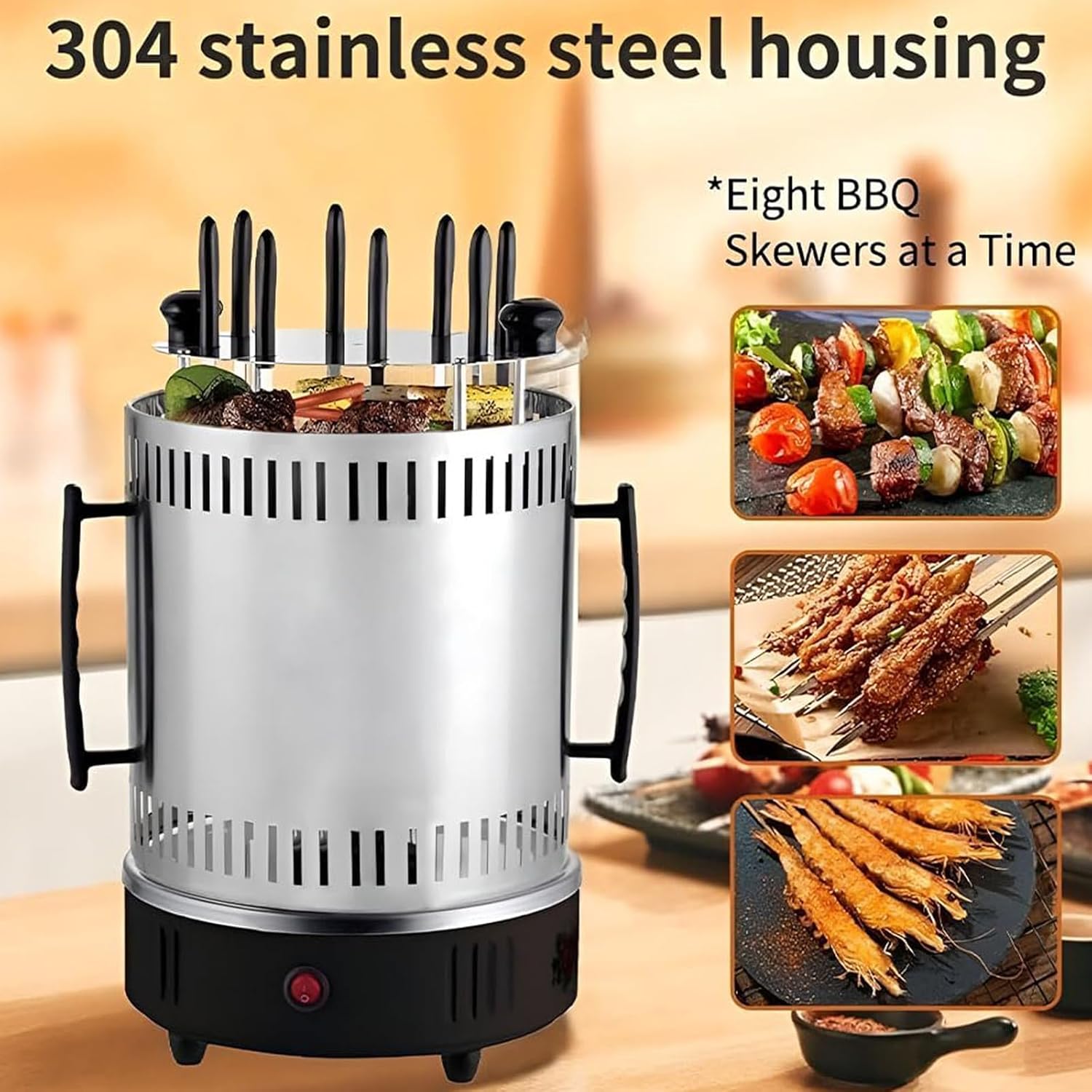 1200W Electric Vertical Kebab Grill, Rotation Smokeless Indoor BBQ Machine, Stainless Steel Rotisserie Roaster