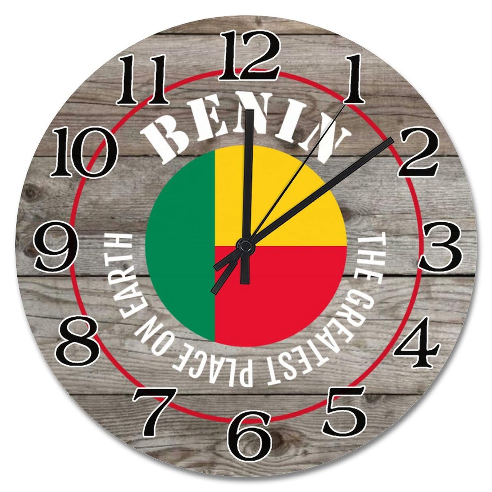 Horloge murale bois drapeau Bénin pendule murale voyage grand format