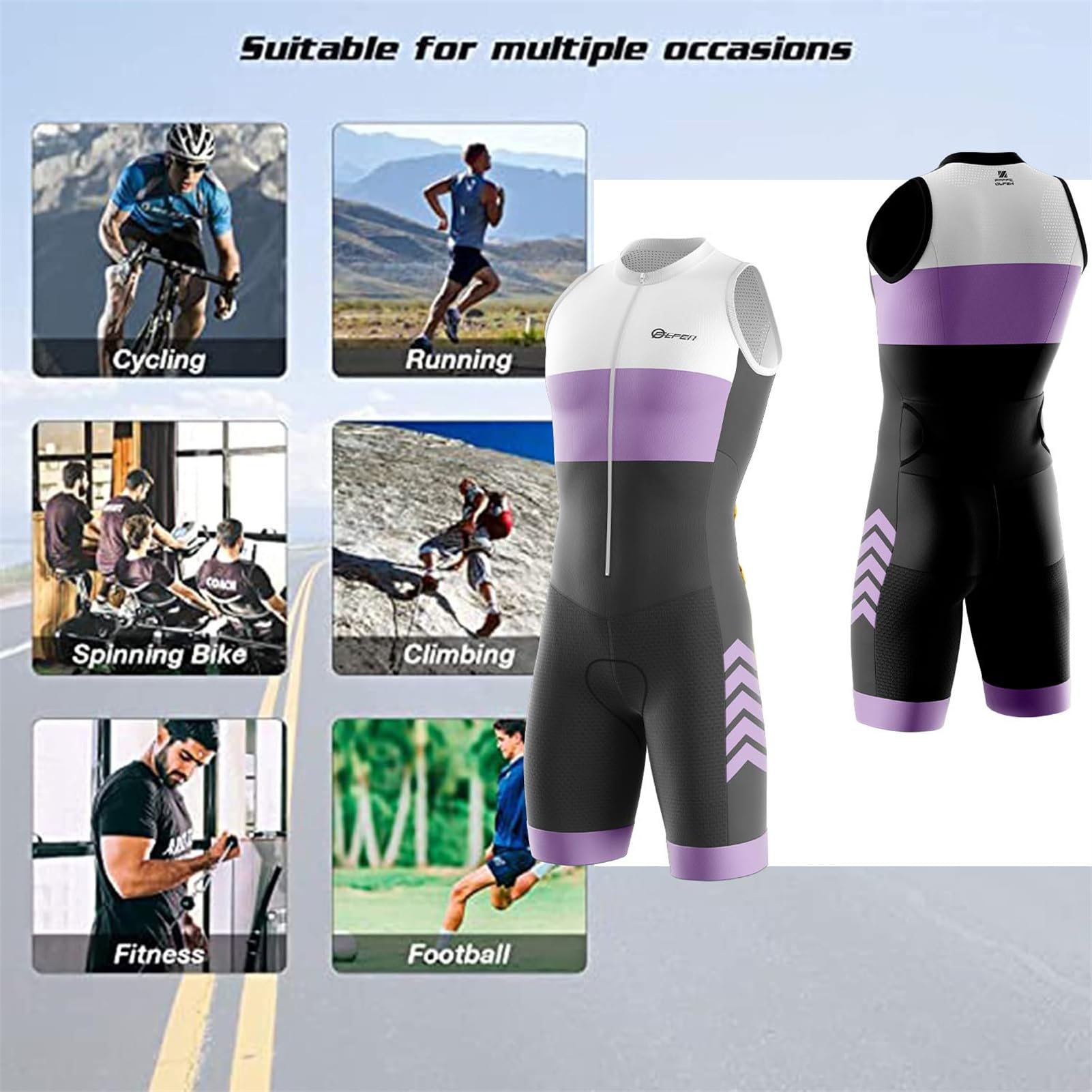 FFFF & OLFEH Mens Pro trifonction manches courtes Triathlon proche pour le Racing Tri Suit, pour Course À Pied, Natation, Cyclisme Body