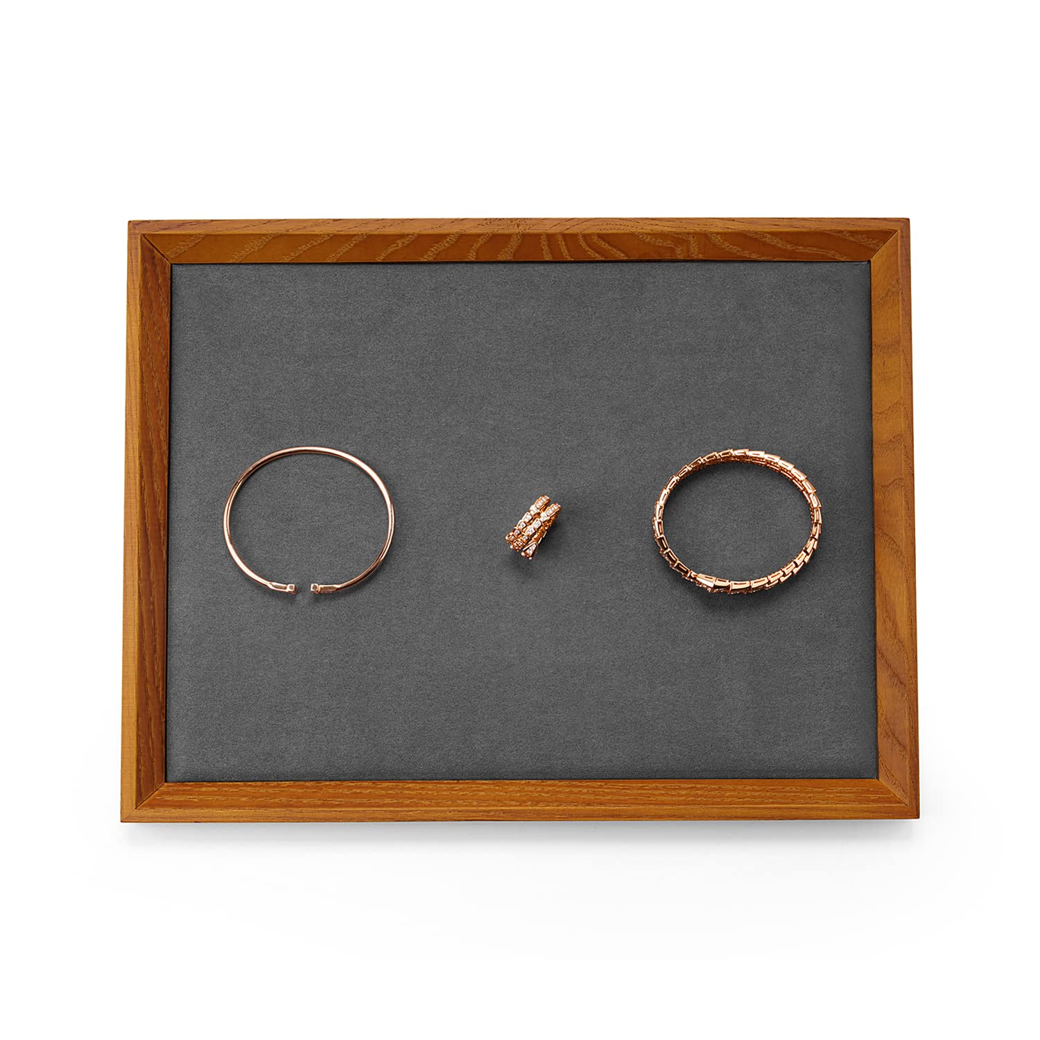 Plateau à bijoux en bois massif Oirlv gris grand organisateur luxe