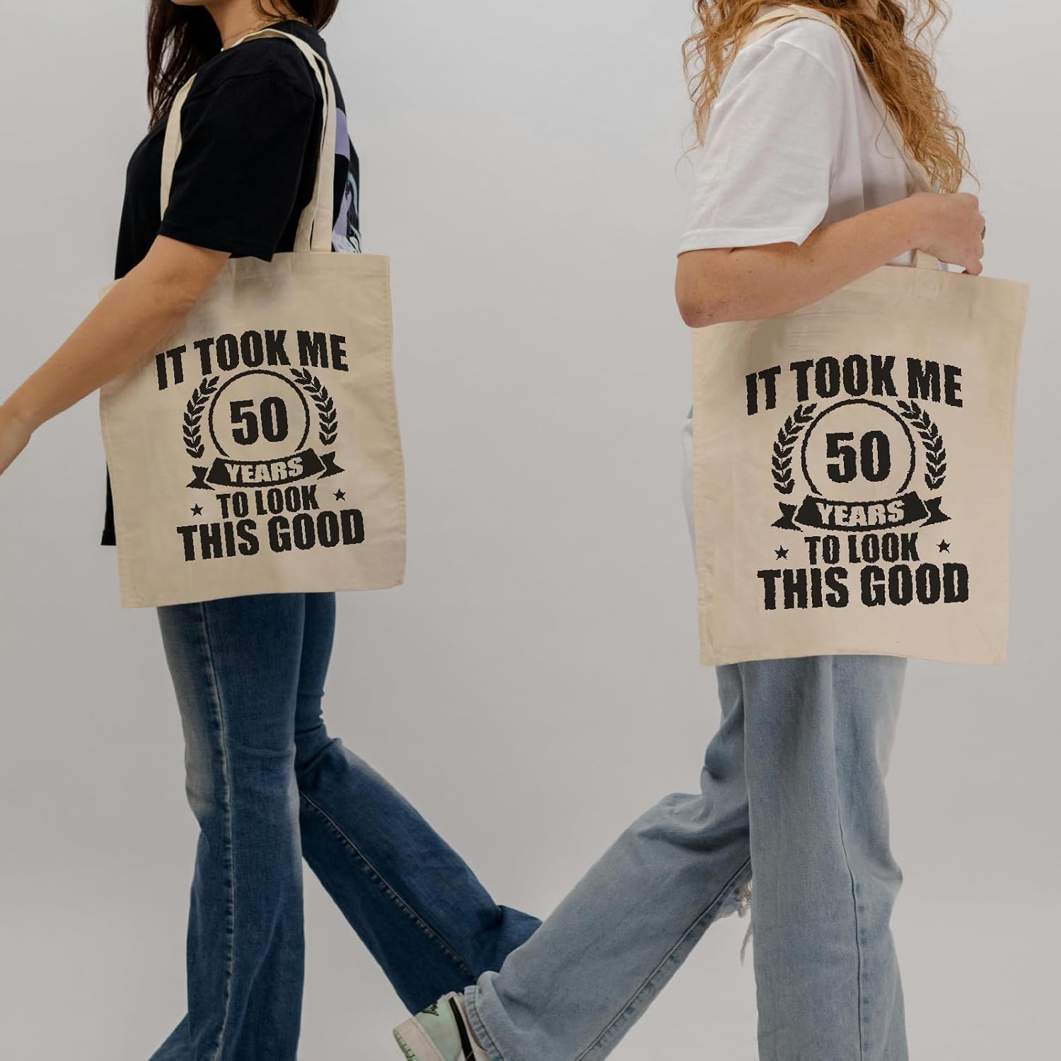 30th 40th 50th 60th 70th Birthday Gifts for Women, Reusable Canvas Tote Bag with Pocket for Mom Shopping Travel - Image 2