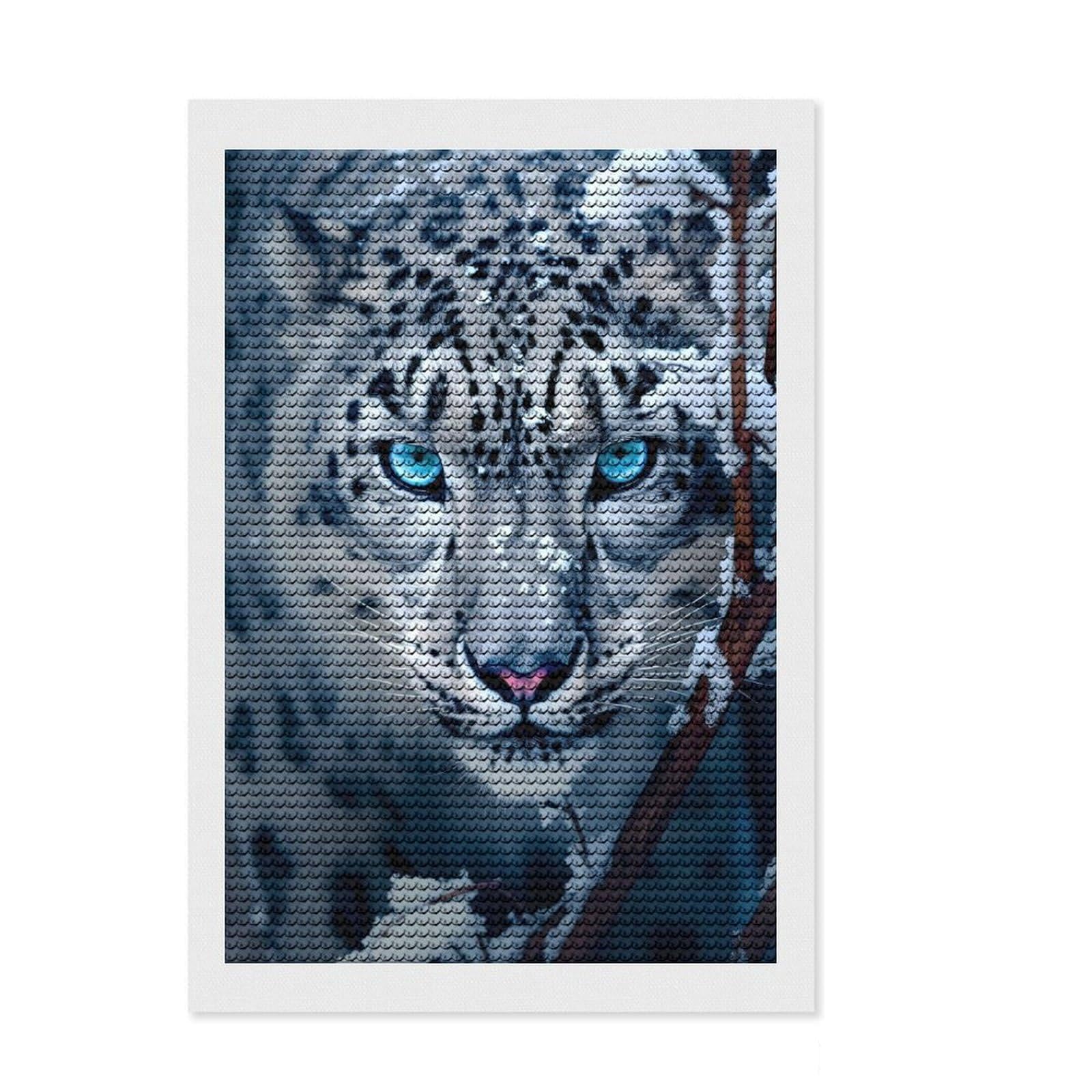Junmoney Snow Leopard Diamond Art Kit 8"x12", Stress Relief Craft, Satisfying Creative Project, Cosy Home Accent, for Beginners