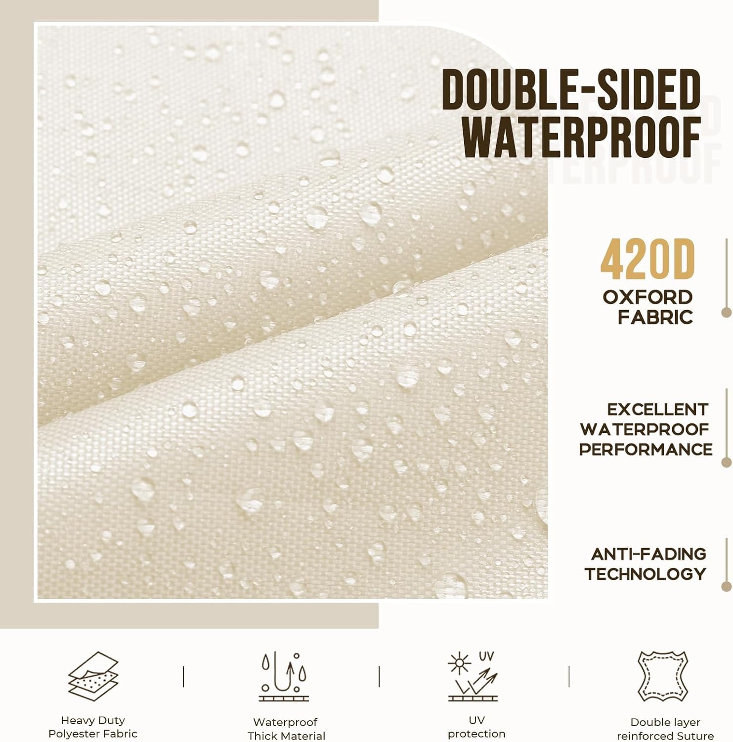 2 Pack Adirondack Chair Cushions, Waterproof & Fade-Resistant Outdoor Rocking Chair Cushion Set, Removable Seat Pads with Ties for High Back Dining or Patio Chairs, Beige