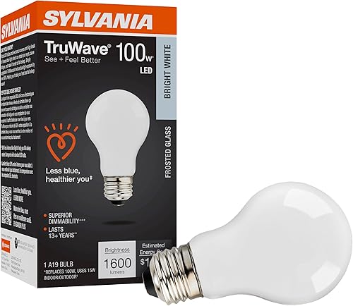 Miniatura 20 de Sylvania - Bombilla LED TruWave Natural Series A19, equivalente a 100 W, eficiente 15 W, 1600 lúmenes, base mediana, regulable, esmerilado, 3000 K,