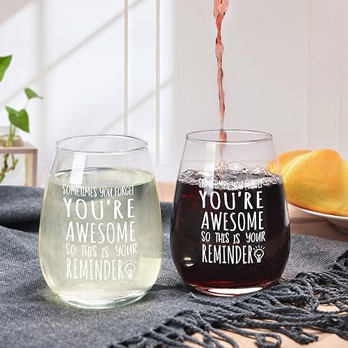 Miniatura 3 de Sometimes You Forget That You are Awesome - Copa de vino sin tallo, regalos para mujeres, hombres, maestros, agradecimiento, amigos, compañeros de