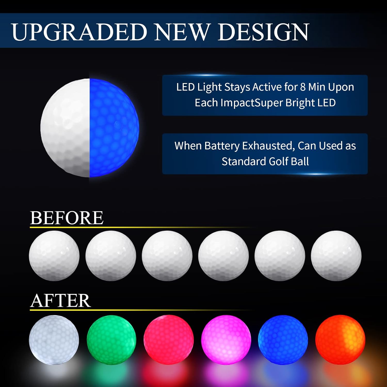 18 Pcs Golf Balls Set, Include 6 Light up Led Golf Balls, Glow in The Dark Golf Balls, 4 Lights up Night Golf Hole, Led Glowing Golf Hole with 8 Pcs Glow Golf Tees for Christmas Night Golf Play : Sports & Outdoors