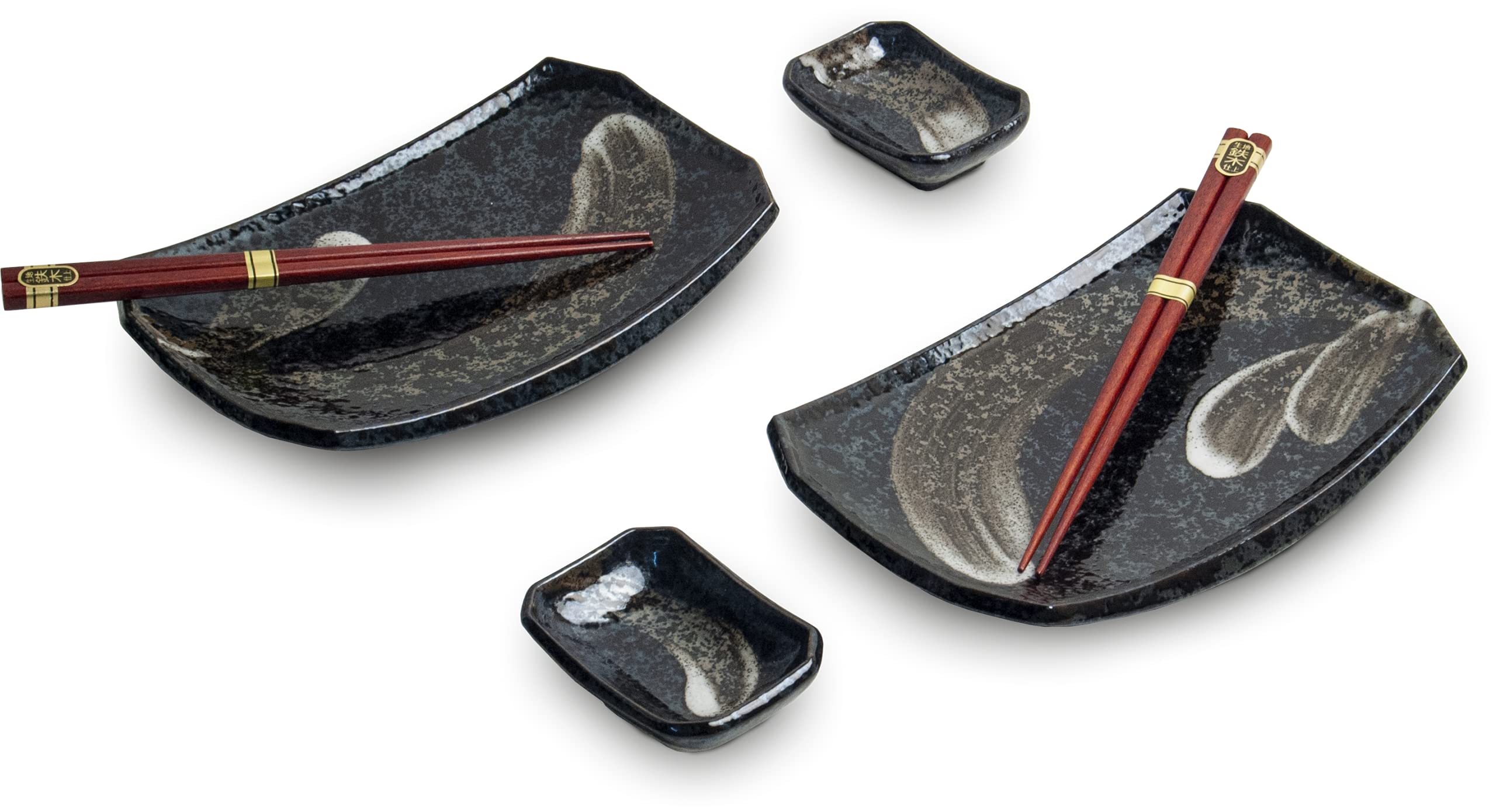 Set Piatti Per Sushi In Porcellana 6 Pezzi – 2 Piatti, 2 Ciotole Salse E 2 Bacchette, Confezione Regalo Hana Blue
