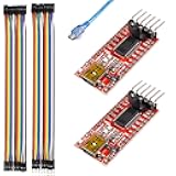 ALMOCN 2PCS FT232RL USB to TTL Serial Converter Adapter Module Mini USB 3.3V 5.5V + Mini USB Cable with Breadboard Jumper Wires Compatible with Arduino