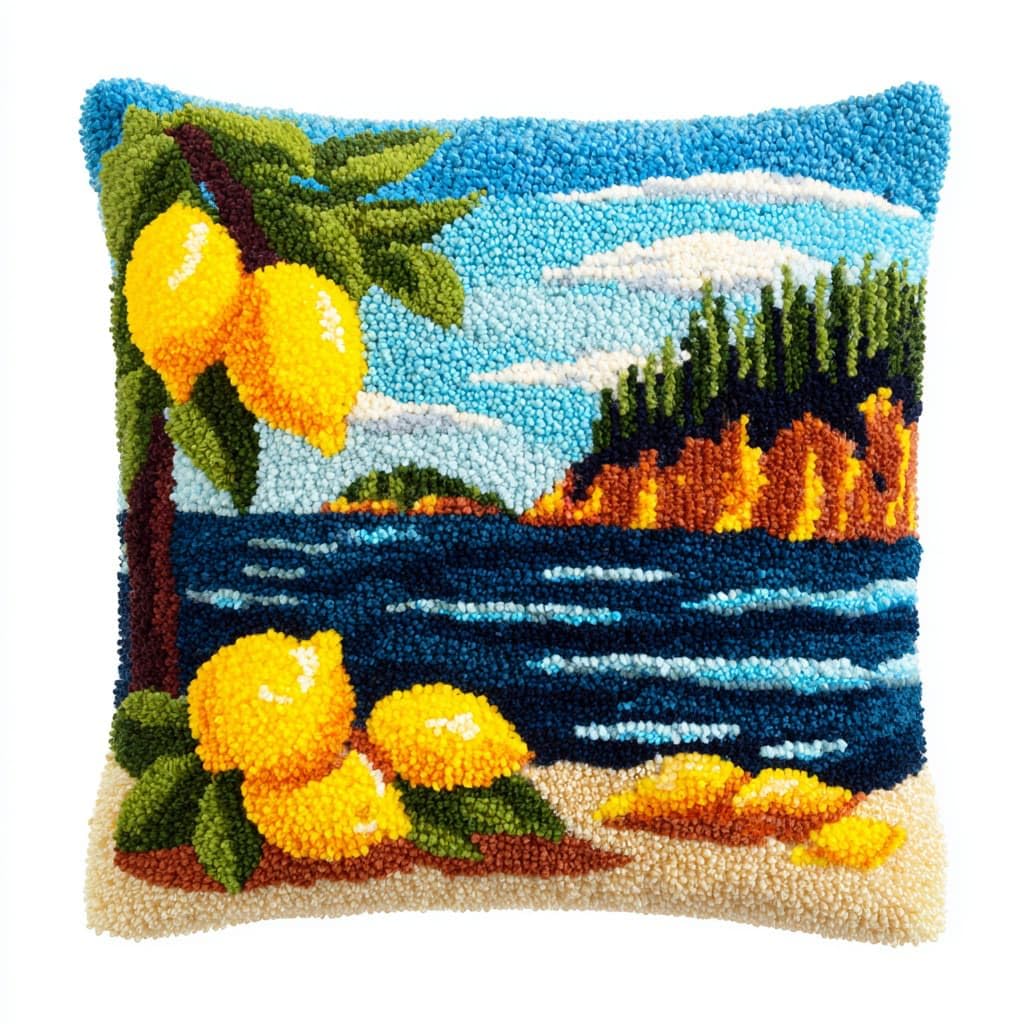 Wallustrioaw Latch Hook Cushions-F Latch Hook Pillowcase Embroidery Kit,Ocean And Lemon