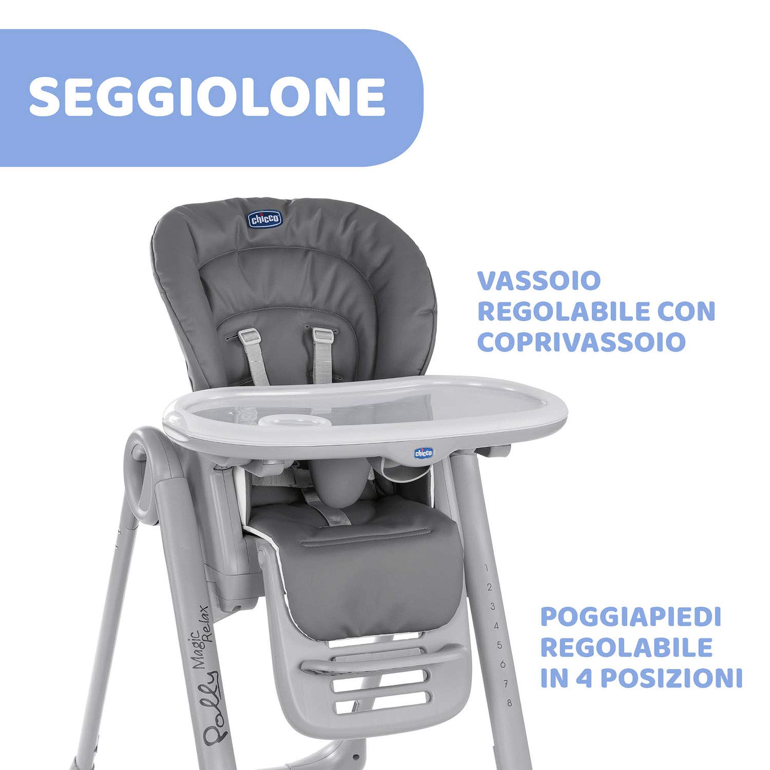 Chicco Polly Magic Relax Seggiolone Pappa Per Bambini 0 Mesi - 3 Anni, Grigio, 580.0 X Mm X 900.0 X Mm X 285.0