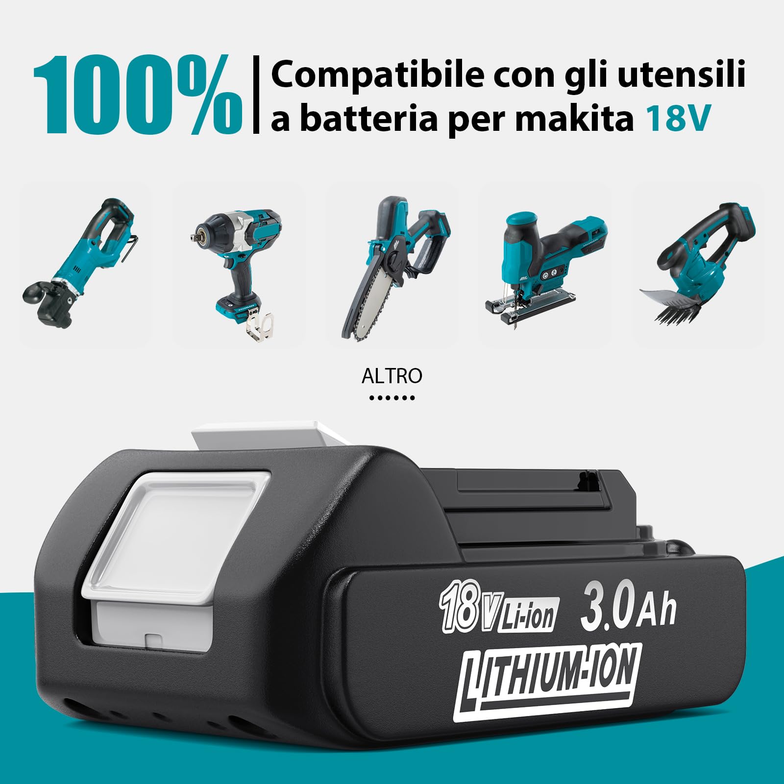 Batteria sostitutiva da 3 Ah per Makita 18 V, batteria agli ioni di litio compatibile BL1850B BL1860B BL1850 BL1860 LXT-400