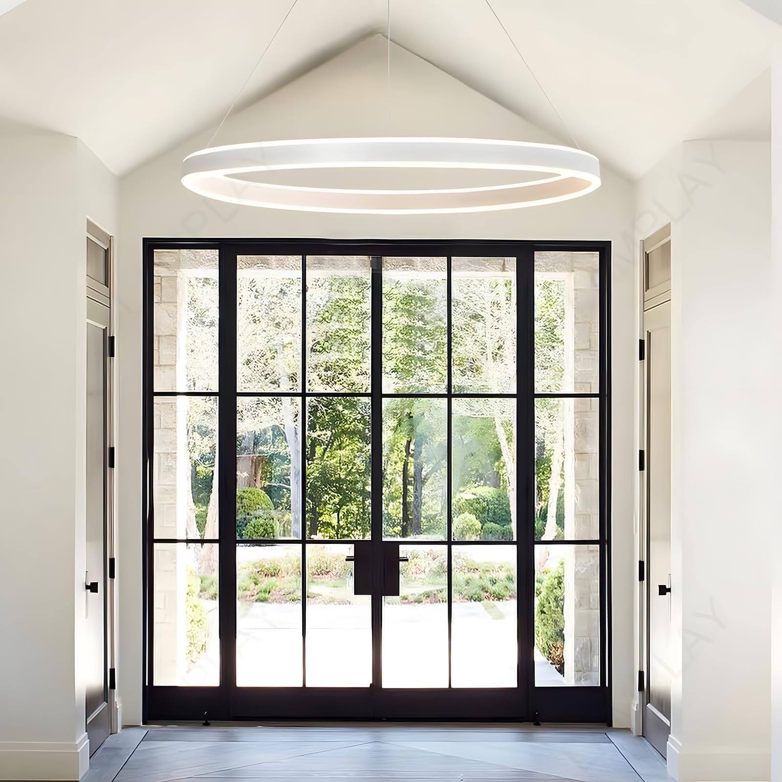 Lampada A Sospensione Moderna A LED Rotonda, 1 Lampadario Ad Anello Bianco, Dimmerabile Con Telecomando 3000K-6000K Lampada Da Soffitto, Altezza Regolabile, Soggiorno Camera Da Letto(Ø60cm)