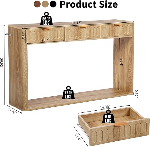 Miniatura 3 de Mesa de sofá moderna de mediados de siglo de 51.18 pulgadas detrás del sofá, mesa consola estrecha con almacenamiento, mesa consola de TV con