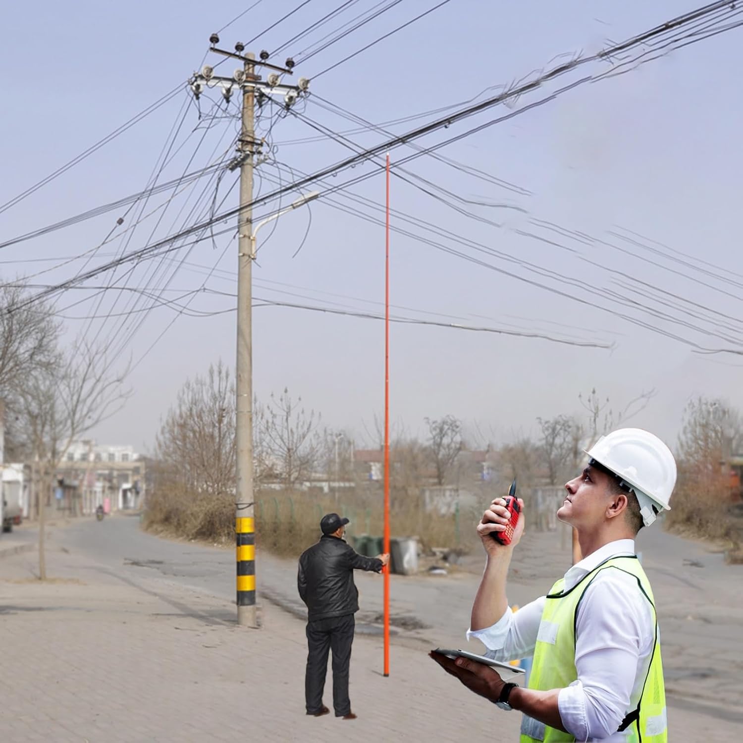 Non-Conductive Telescopic Survey Rods, Insulated Epoxy Measuring Rod, Multi-Color Orange, 10m / 35.8ft for Electrical Safety and Accurate Measurements